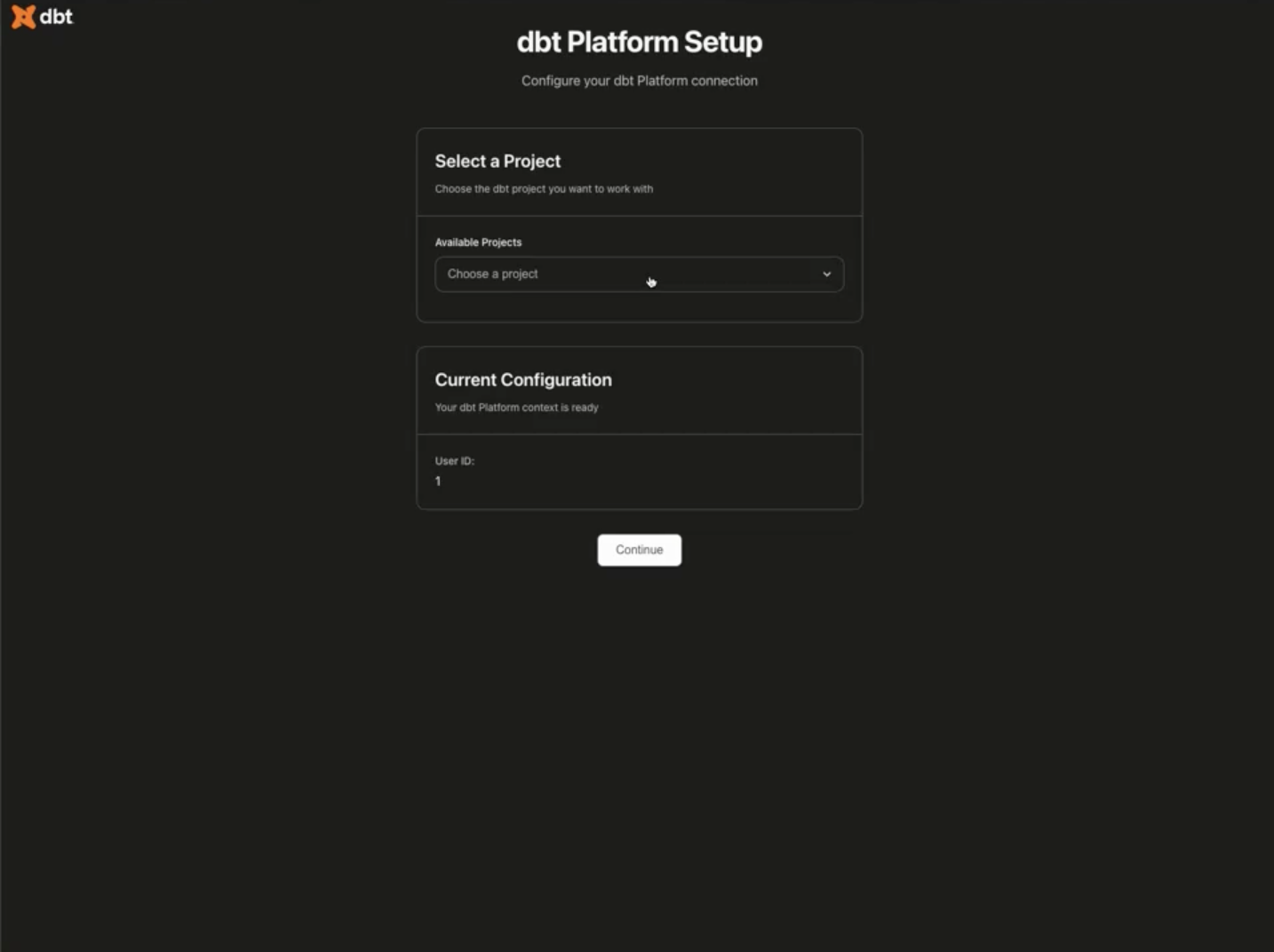 Select your dbt platform project